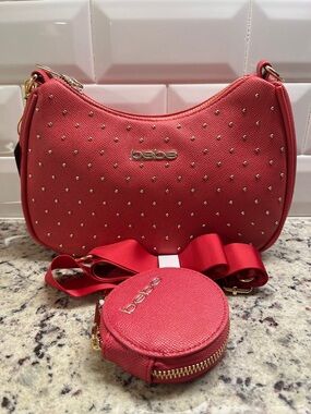bebe Hot Pink Studded Shoulder/Crossbody Bag with Round Coin Pouch NWT